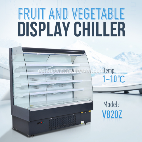 Fruta comercial y enfriador de vegetales frente al frente abierto.